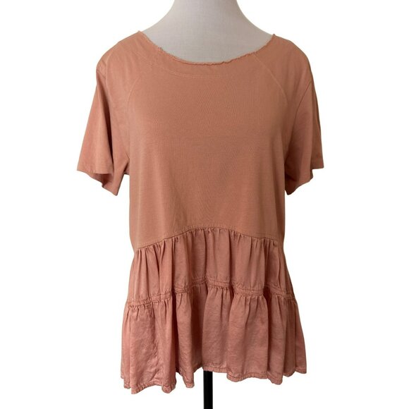 Anthropologie Iona Peach Tiered Peplum Short-Sleeve Top Size Medium - Picture 1 of 7
